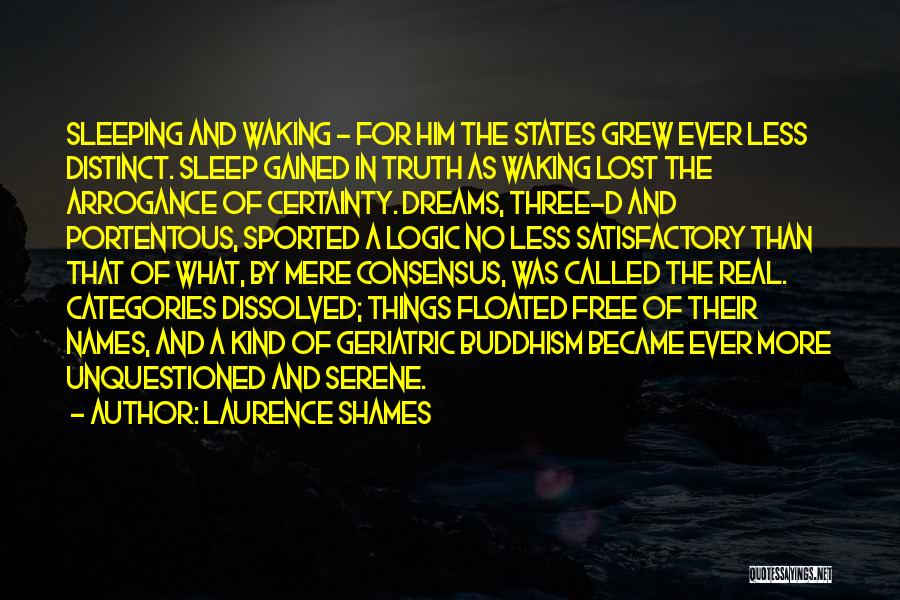 Laurence Shames Quotes: Sleeping And Waking - For Him The States Grew Ever Less Distinct. Sleep Gained In Truth As Waking Lost The