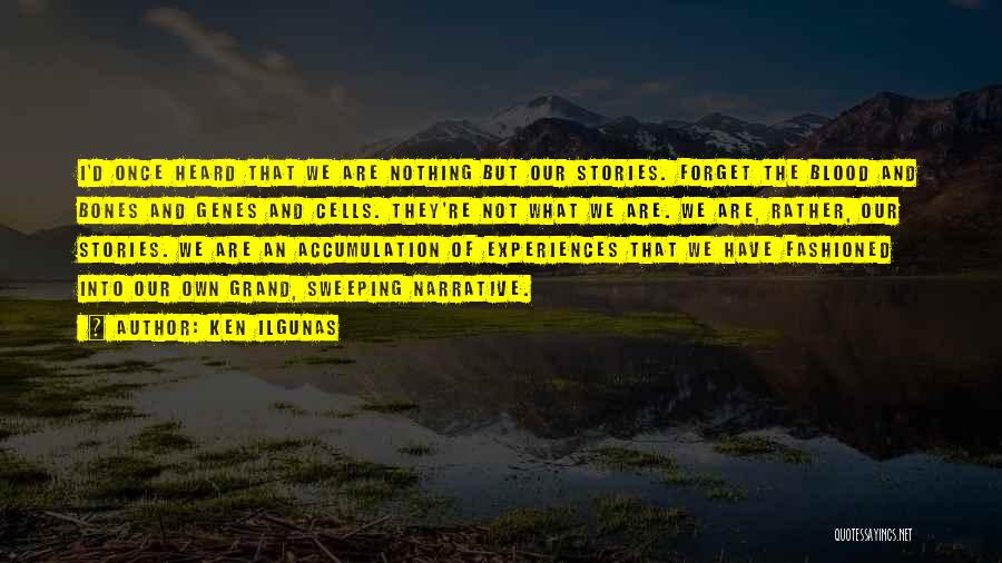 Ken Ilgunas Quotes: I'd Once Heard That We Are Nothing But Our Stories. Forget The Blood And Bones And Genes And Cells. They're