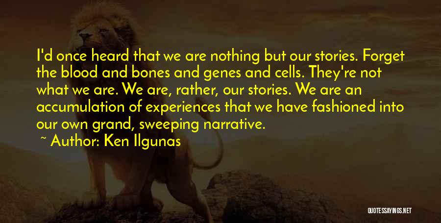 Ken Ilgunas Quotes: I'd Once Heard That We Are Nothing But Our Stories. Forget The Blood And Bones And Genes And Cells. They're