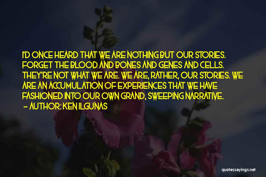 Ken Ilgunas Quotes: I'd Once Heard That We Are Nothing But Our Stories. Forget The Blood And Bones And Genes And Cells. They're