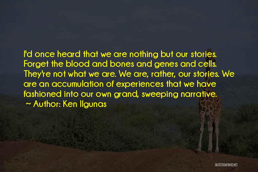 Ken Ilgunas Quotes: I'd Once Heard That We Are Nothing But Our Stories. Forget The Blood And Bones And Genes And Cells. They're