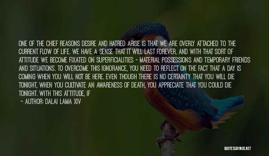 Dalai Lama XIV Quotes: One Of The Chief Reasons Desire And Hatred Arise Is That We Are Overly Attached To The Current Flow Of