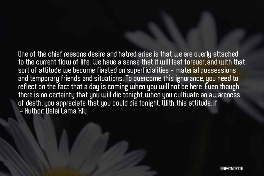 Dalai Lama XIV Quotes: One Of The Chief Reasons Desire And Hatred Arise Is That We Are Overly Attached To The Current Flow Of