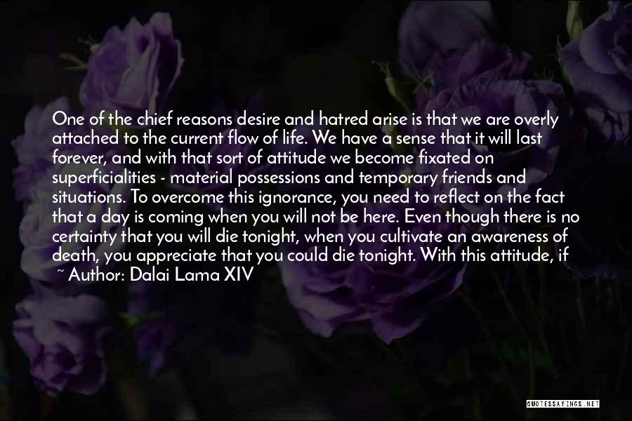 Dalai Lama XIV Quotes: One Of The Chief Reasons Desire And Hatred Arise Is That We Are Overly Attached To The Current Flow Of