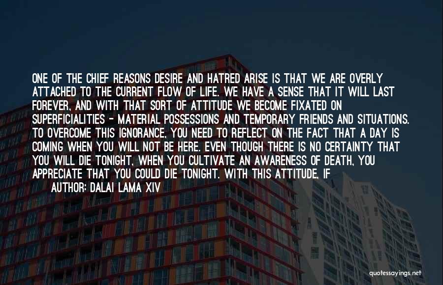 Dalai Lama XIV Quotes: One Of The Chief Reasons Desire And Hatred Arise Is That We Are Overly Attached To The Current Flow Of