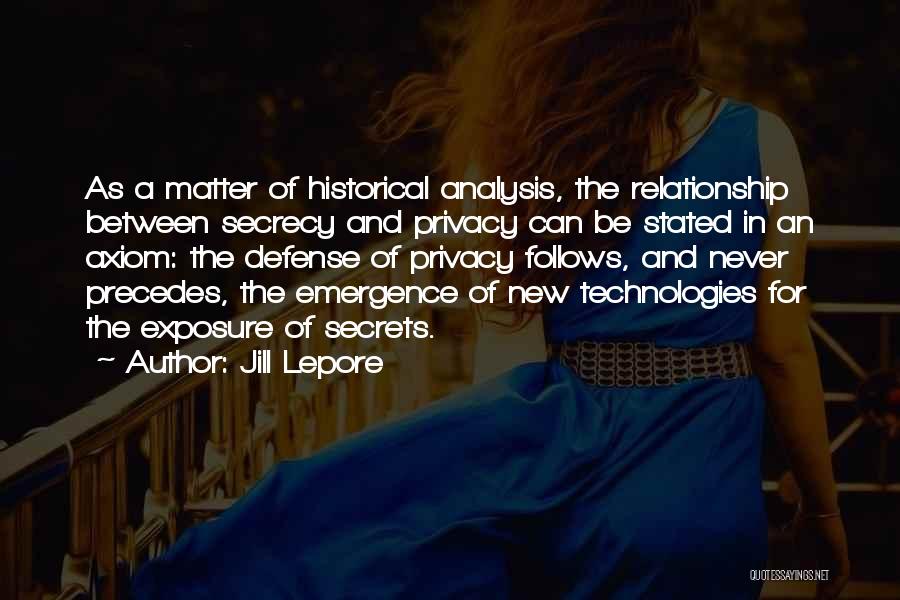 Jill Lepore Quotes: As A Matter Of Historical Analysis, The Relationship Between Secrecy And Privacy Can Be Stated In An Axiom: The Defense