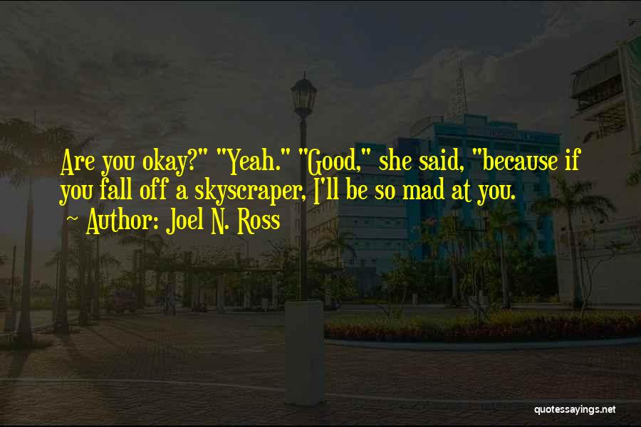 Joel N. Ross Quotes: Are You Okay? Yeah. Good, She Said, Because If You Fall Off A Skyscraper, I'll Be So Mad At You.