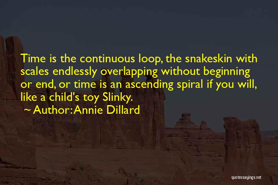 Annie Dillard Quotes: Time Is The Continuous Loop, The Snakeskin With Scales Endlessly Overlapping Without Beginning Or End, Or Time Is An Ascending