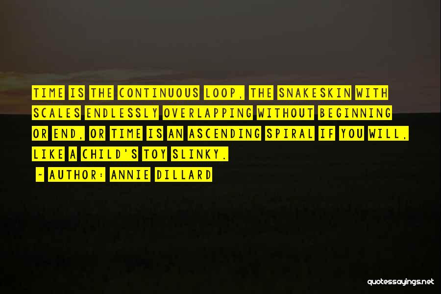 Annie Dillard Quotes: Time Is The Continuous Loop, The Snakeskin With Scales Endlessly Overlapping Without Beginning Or End, Or Time Is An Ascending