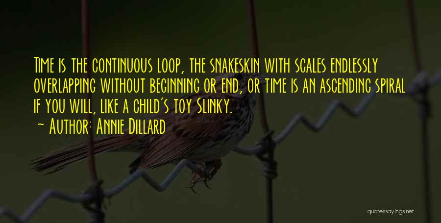 Annie Dillard Quotes: Time Is The Continuous Loop, The Snakeskin With Scales Endlessly Overlapping Without Beginning Or End, Or Time Is An Ascending