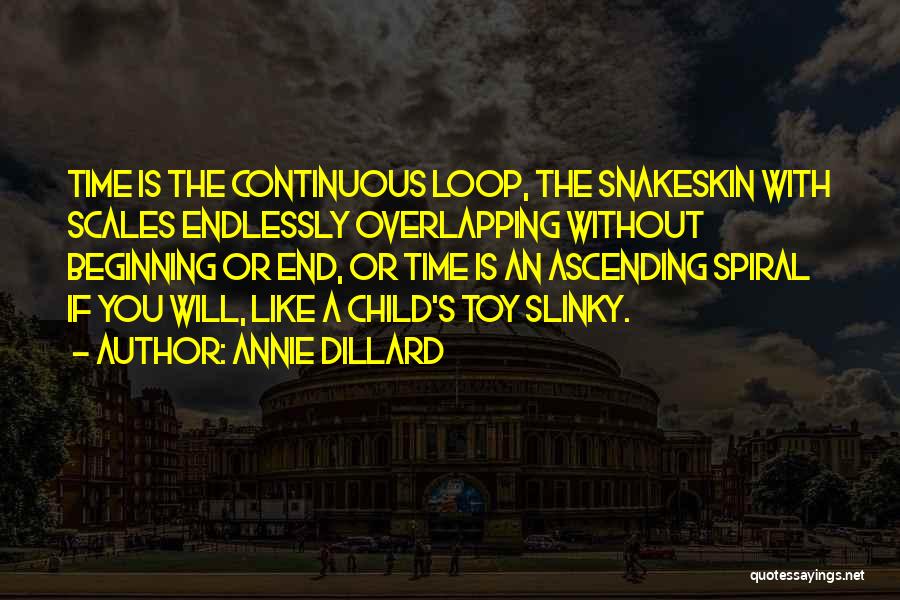 Annie Dillard Quotes: Time Is The Continuous Loop, The Snakeskin With Scales Endlessly Overlapping Without Beginning Or End, Or Time Is An Ascending