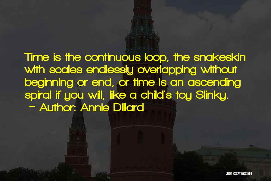 Annie Dillard Quotes: Time Is The Continuous Loop, The Snakeskin With Scales Endlessly Overlapping Without Beginning Or End, Or Time Is An Ascending