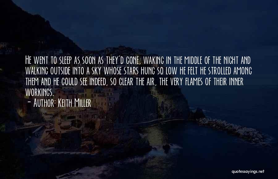 Keith Miller Quotes: He Went To Sleep As Soon As They'd Gone, Waking In The Middle Of The Night And Walking Outside Into