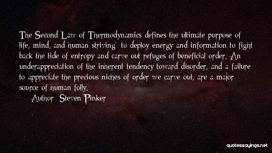 Steven Pinker Quotes: The Second Law Of Thermodynamics Defines The Ultimate Purpose Of Life, Mind, And Human Striving: To Deploy Energy And Information