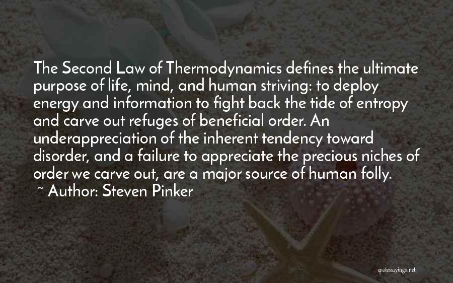 Steven Pinker Quotes: The Second Law Of Thermodynamics Defines The Ultimate Purpose Of Life, Mind, And Human Striving: To Deploy Energy And Information