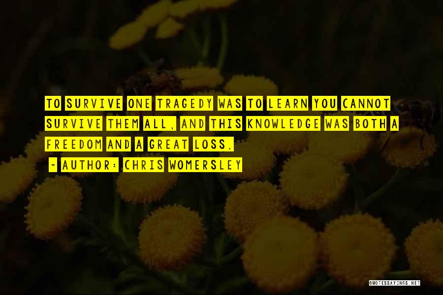 Chris Womersley Quotes: To Survive One Tragedy Was To Learn You Cannot Survive Them All, And This Knowledge Was Both A Freedom And