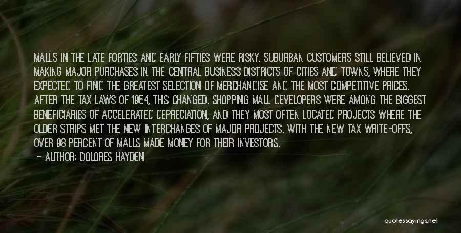 Dolores Hayden Quotes: Malls In The Late Forties And Early Fifties Were Risky. Suburban Customers Still Believed In Making Major Purchases In The
