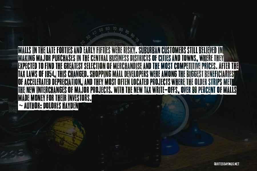 Dolores Hayden Quotes: Malls In The Late Forties And Early Fifties Were Risky. Suburban Customers Still Believed In Making Major Purchases In The