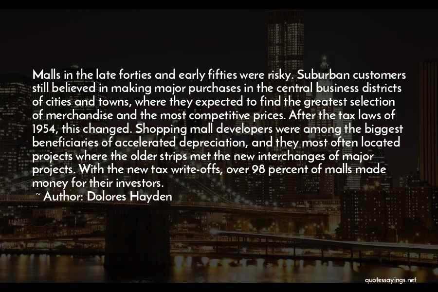 Dolores Hayden Quotes: Malls In The Late Forties And Early Fifties Were Risky. Suburban Customers Still Believed In Making Major Purchases In The