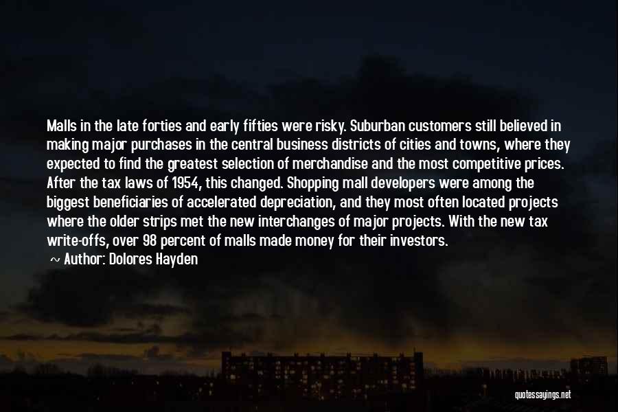 Dolores Hayden Quotes: Malls In The Late Forties And Early Fifties Were Risky. Suburban Customers Still Believed In Making Major Purchases In The