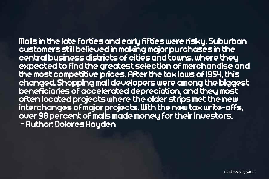 Dolores Hayden Quotes: Malls In The Late Forties And Early Fifties Were Risky. Suburban Customers Still Believed In Making Major Purchases In The