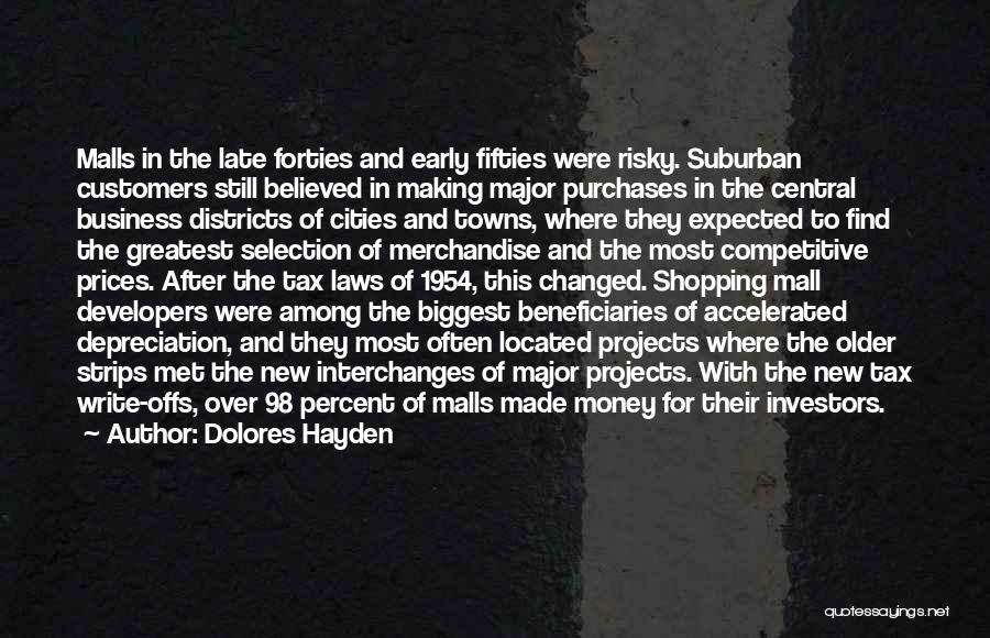 Dolores Hayden Quotes: Malls In The Late Forties And Early Fifties Were Risky. Suburban Customers Still Believed In Making Major Purchases In The
