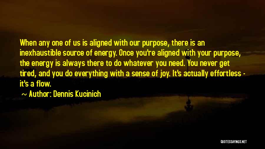 Dennis Kucinich Quotes: When Any One Of Us Is Aligned With Our Purpose, There Is An Inexhaustible Source Of Energy. Once You're Aligned