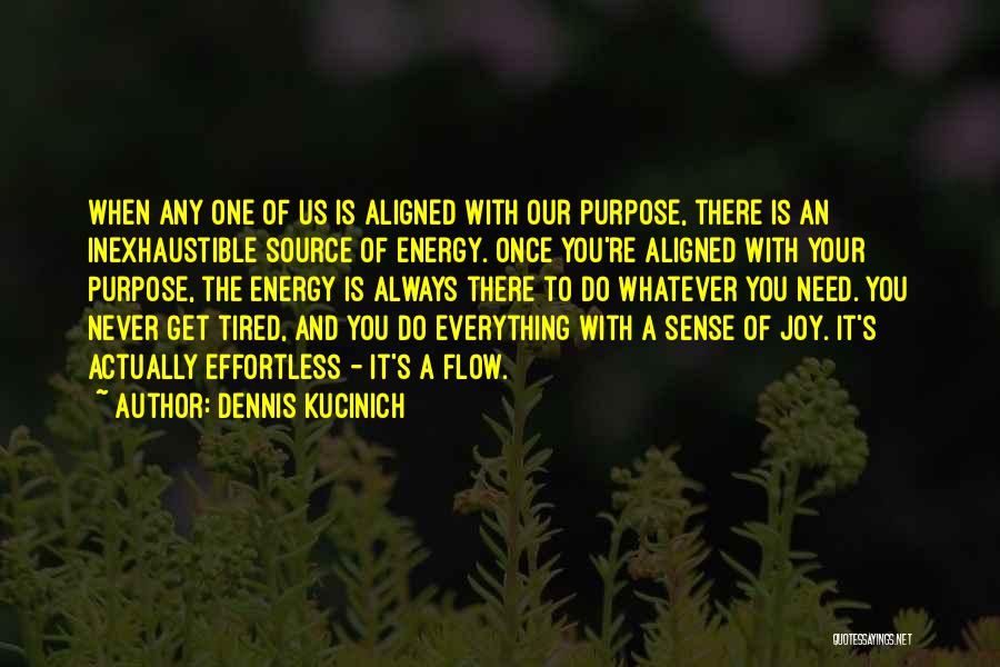 Dennis Kucinich Quotes: When Any One Of Us Is Aligned With Our Purpose, There Is An Inexhaustible Source Of Energy. Once You're Aligned