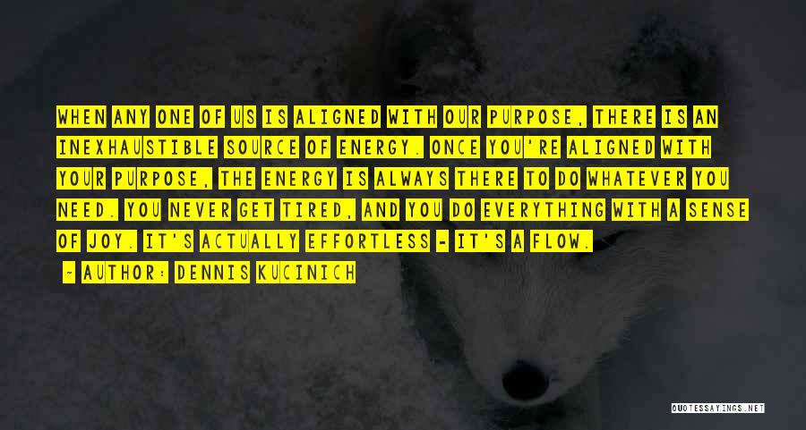 Dennis Kucinich Quotes: When Any One Of Us Is Aligned With Our Purpose, There Is An Inexhaustible Source Of Energy. Once You're Aligned