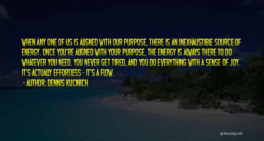 Dennis Kucinich Quotes: When Any One Of Us Is Aligned With Our Purpose, There Is An Inexhaustible Source Of Energy. Once You're Aligned