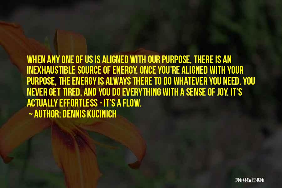 Dennis Kucinich Quotes: When Any One Of Us Is Aligned With Our Purpose, There Is An Inexhaustible Source Of Energy. Once You're Aligned