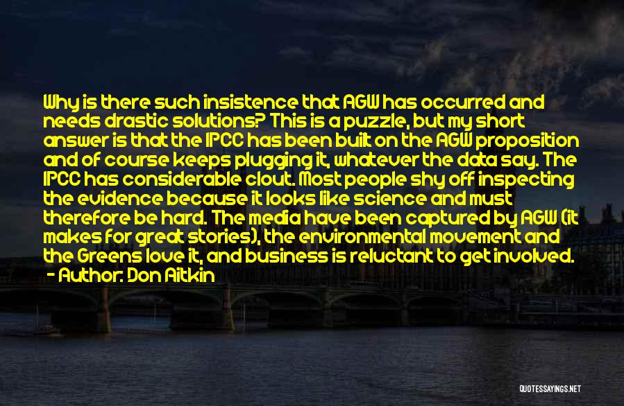 Don Aitkin Quotes: Why Is There Such Insistence That Agw Has Occurred And Needs Drastic Solutions? This Is A Puzzle, But My Short