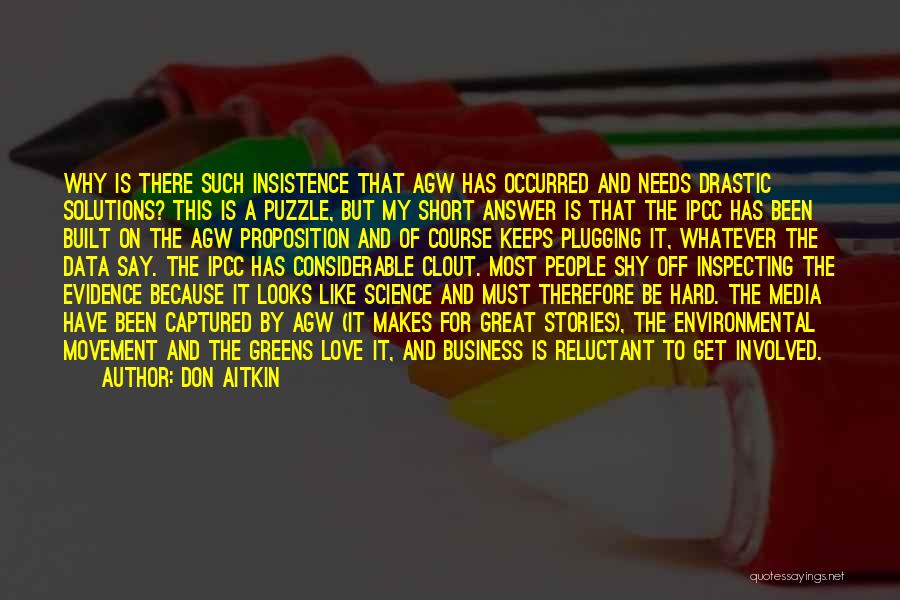 Don Aitkin Quotes: Why Is There Such Insistence That Agw Has Occurred And Needs Drastic Solutions? This Is A Puzzle, But My Short