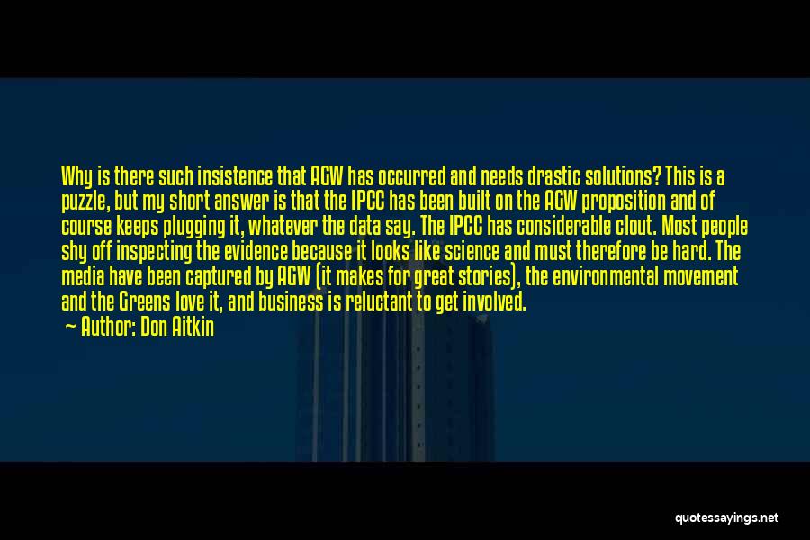 Don Aitkin Quotes: Why Is There Such Insistence That Agw Has Occurred And Needs Drastic Solutions? This Is A Puzzle, But My Short