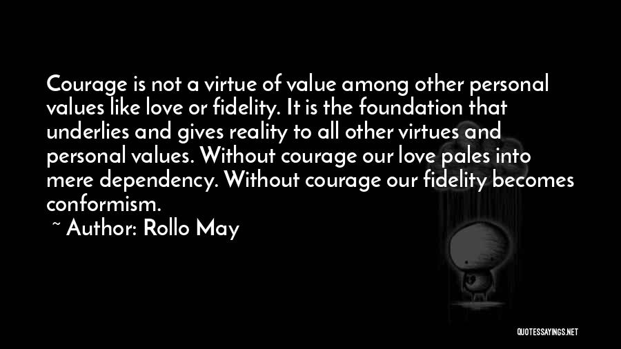 Rollo May Quotes: Courage Is Not A Virtue Of Value Among Other Personal Values Like Love Or Fidelity. It Is The Foundation That