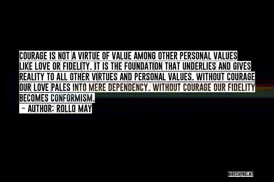 Rollo May Quotes: Courage Is Not A Virtue Of Value Among Other Personal Values Like Love Or Fidelity. It Is The Foundation That