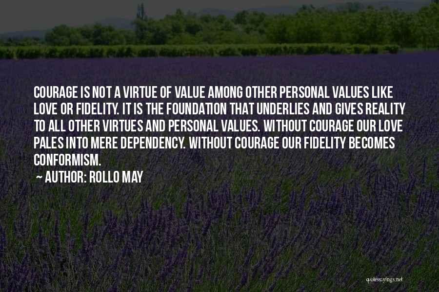 Rollo May Quotes: Courage Is Not A Virtue Of Value Among Other Personal Values Like Love Or Fidelity. It Is The Foundation That