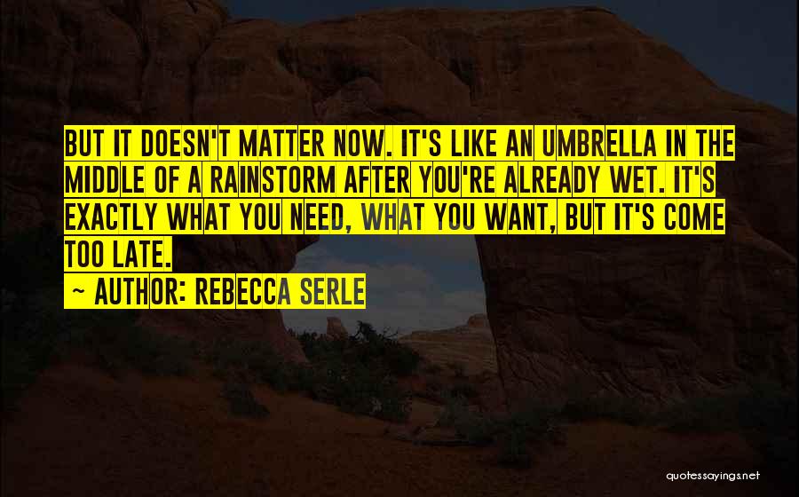 Rebecca Serle Quotes: But It Doesn't Matter Now. It's Like An Umbrella In The Middle Of A Rainstorm After You're Already Wet. It's
