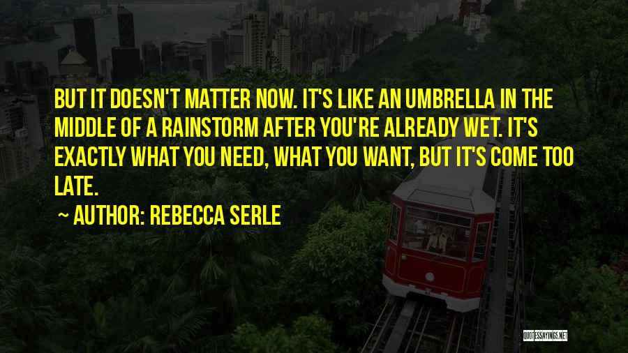 Rebecca Serle Quotes: But It Doesn't Matter Now. It's Like An Umbrella In The Middle Of A Rainstorm After You're Already Wet. It's