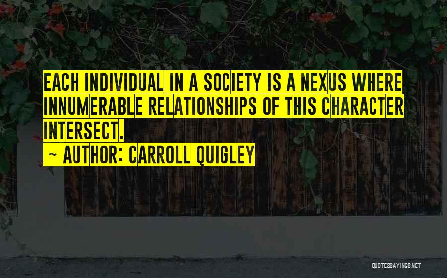 Carroll Quigley Quotes: Each Individual In A Society Is A Nexus Where Innumerable Relationships Of This Character Intersect.