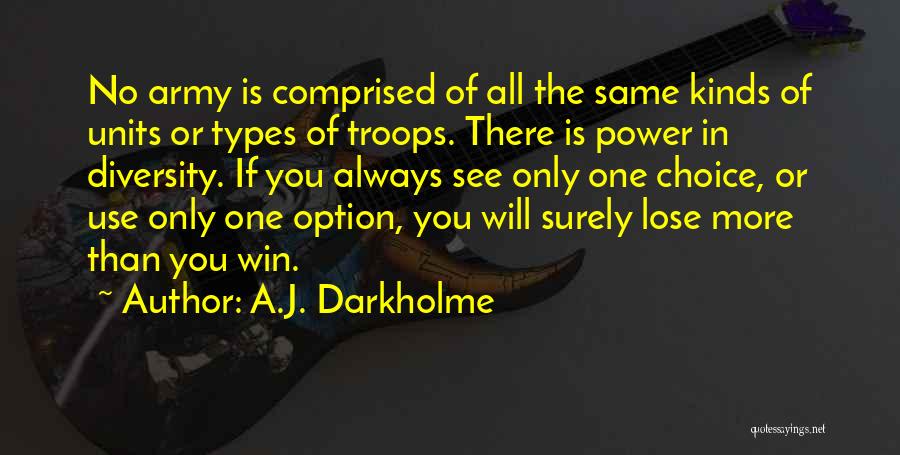 A.J. Darkholme Quotes: No Army Is Comprised Of All The Same Kinds Of Units Or Types Of Troops. There Is Power In Diversity.