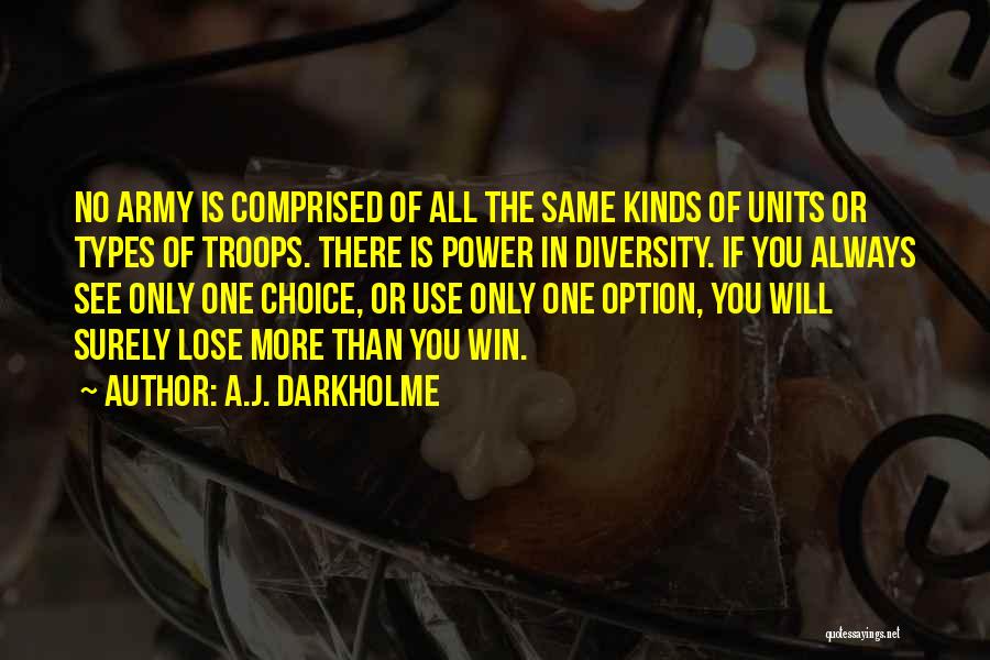 A.J. Darkholme Quotes: No Army Is Comprised Of All The Same Kinds Of Units Or Types Of Troops. There Is Power In Diversity.