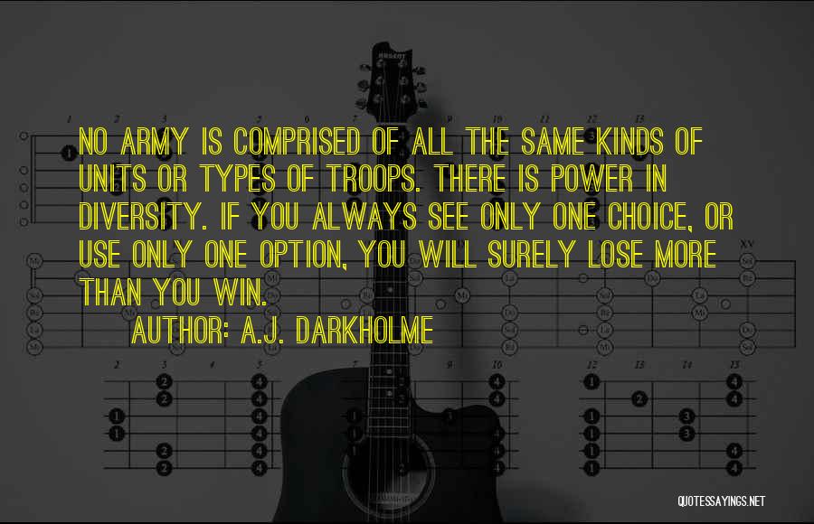 A.J. Darkholme Quotes: No Army Is Comprised Of All The Same Kinds Of Units Or Types Of Troops. There Is Power In Diversity.