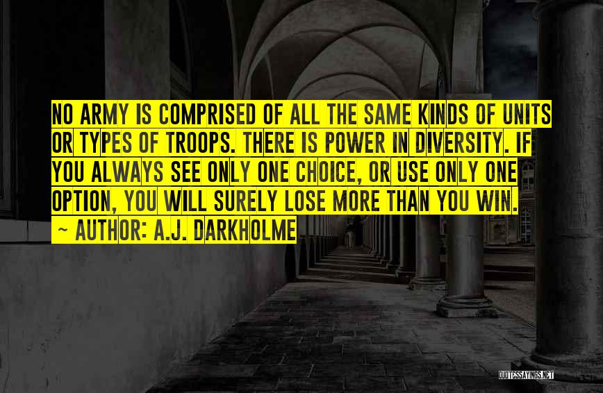 A.J. Darkholme Quotes: No Army Is Comprised Of All The Same Kinds Of Units Or Types Of Troops. There Is Power In Diversity.