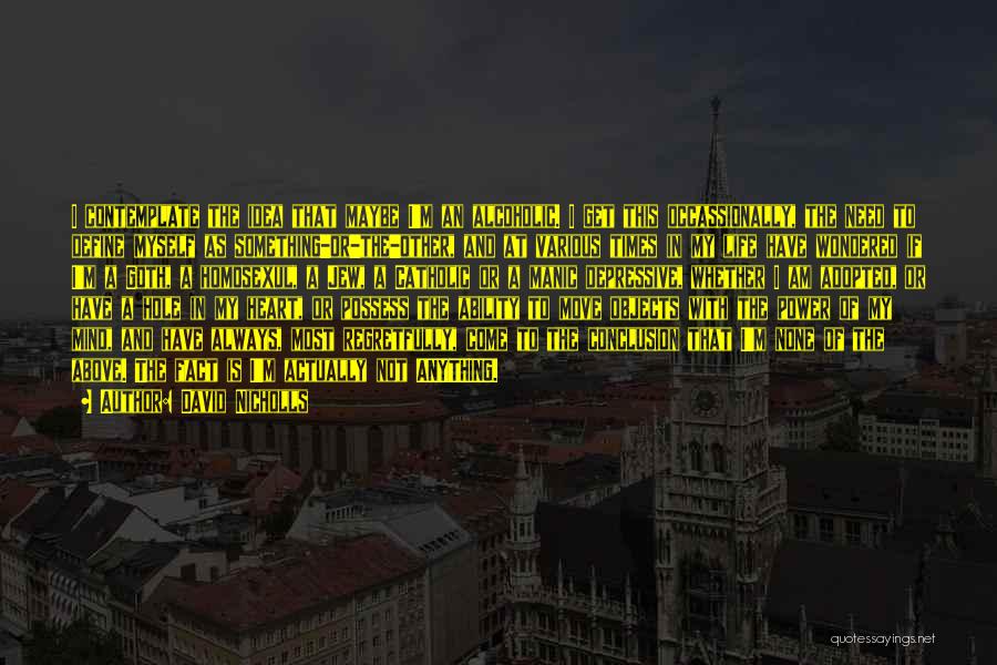 David Nicholls Quotes: I Contemplate The Idea That Maybe I'm An Alcoholic. I Get This Occassionally, The Need To Define Myself As Something-or-the-other,