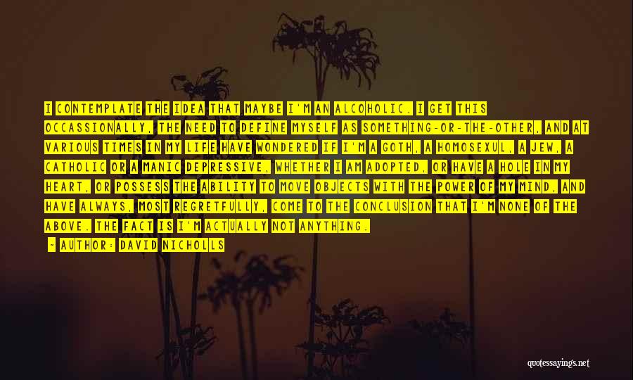 David Nicholls Quotes: I Contemplate The Idea That Maybe I'm An Alcoholic. I Get This Occassionally, The Need To Define Myself As Something-or-the-other,