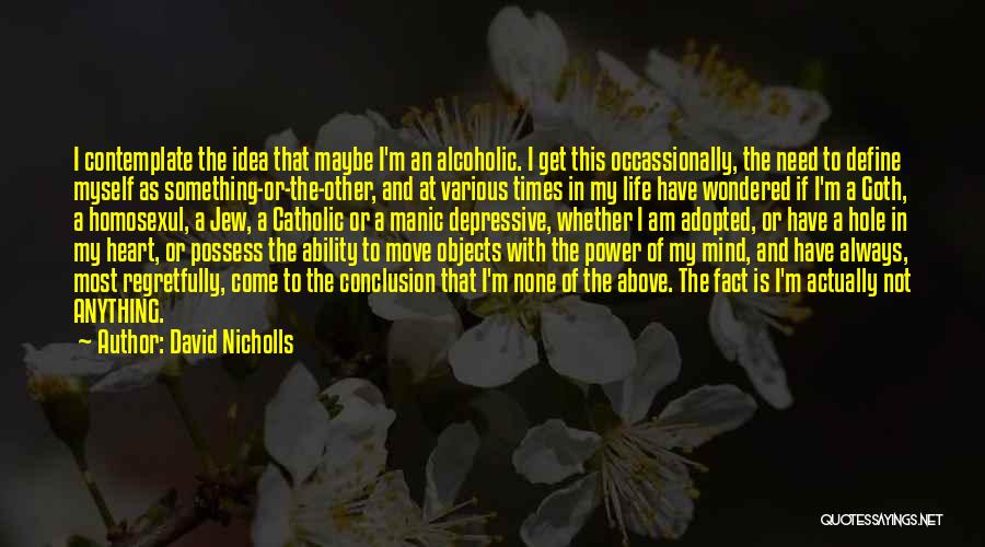 David Nicholls Quotes: I Contemplate The Idea That Maybe I'm An Alcoholic. I Get This Occassionally, The Need To Define Myself As Something-or-the-other,