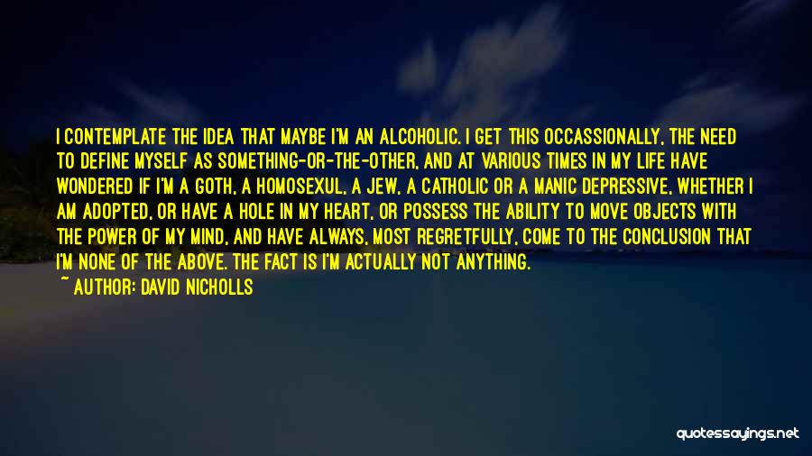 David Nicholls Quotes: I Contemplate The Idea That Maybe I'm An Alcoholic. I Get This Occassionally, The Need To Define Myself As Something-or-the-other,