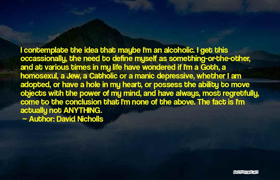 David Nicholls Quotes: I Contemplate The Idea That Maybe I'm An Alcoholic. I Get This Occassionally, The Need To Define Myself As Something-or-the-other,