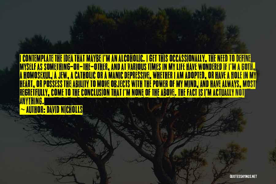 David Nicholls Quotes: I Contemplate The Idea That Maybe I'm An Alcoholic. I Get This Occassionally, The Need To Define Myself As Something-or-the-other,